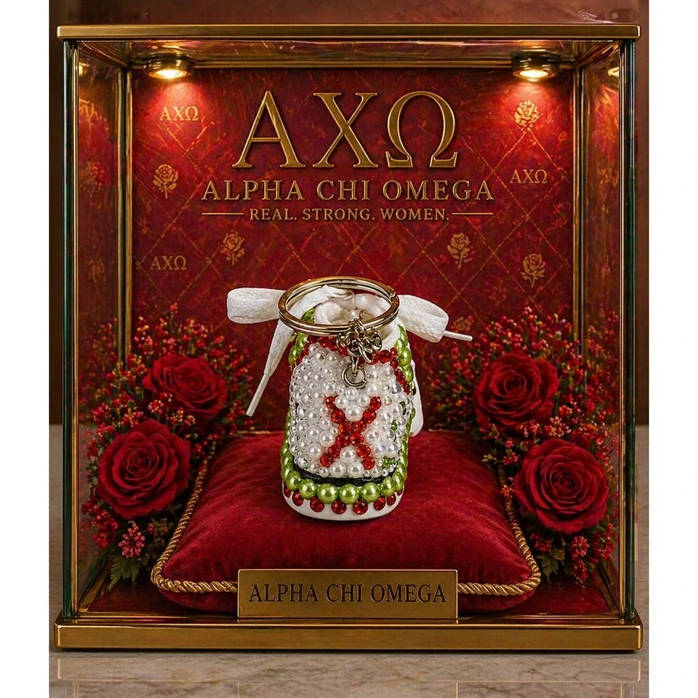 Alpha Chi Omega Keychain Pearl & Rhinestone Custom‎ Made Shoe